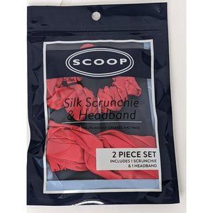 Brand New Sealed - Scoop 100% Silk Scrunchie and Headband - 2 Piece Set - Red
